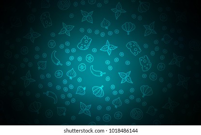 Dark BLUE vector pattern with fresh ingredients. Glitter abstract sketch with gourmet food. Pattern for ads of breakfast, lunch, dinner.