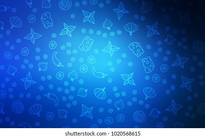 Dark BLUE vector pattern with fresh ingredients. Blurred decorative design of snacks in doodle style. Pattern for ads of breakfast, lunch, dinner.