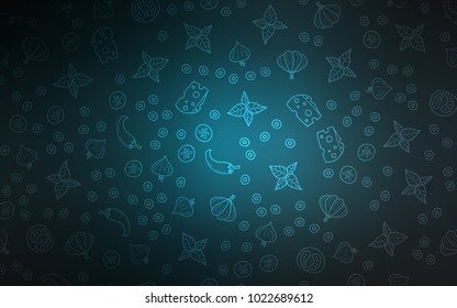 Dark BLUE vector pattern with fresh ingredients. Beautiful colored illustration with food in doodle style. Pattern for menu of cafes, bars, restaurants.