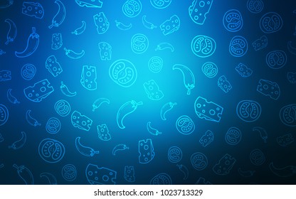 Dark BLUE vector pattern with fresh ingredients. Illustration with set of fresh food in doodle style. Doodle design for your business advert of cafes.