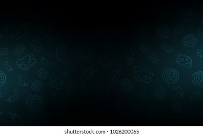 Dark BLUE vector pattern with fresh ingredients. Fast Food on blurred abstract background with colorful gradient. Pattern for menu of cafes, bars, restaurants.