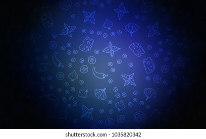 Dark BLUE vector pattern with fresh ingredients. Blurred decorative design of snacks in doodle style. Pattern for ads of breakfast, lunch, dinner.