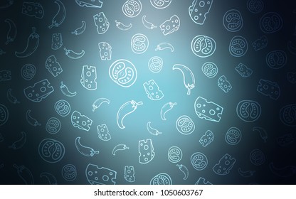 Dark BLUE vector pattern with fresh ingredients. Illustration with set of fresh food in doodle style. Design for ad, poster, banner of cafes or restaurants.