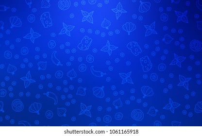 Dark BLUE vector pattern with fresh ingredients. Glitter abstract sketch with gourmet food. Pattern for ads of breakfast, lunch, dinner.