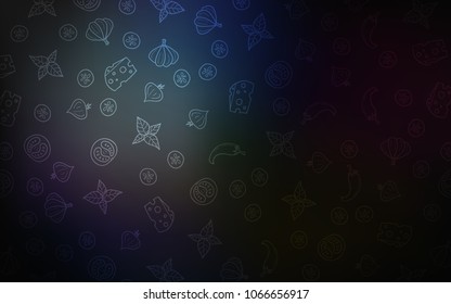 Dark BLUE vector pattern with fresh ingredients. Glitter abstract sketch with gourmet food. Pattern for ads of breakfast, lunch, dinner.