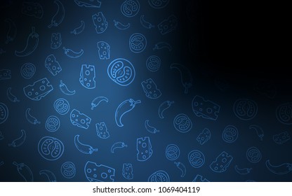 Dark BLUE vector pattern with fresh ingredients. Blurred decorative design of snacks in doodle style. Design for ad, poster, banner of cafes or restaurants.