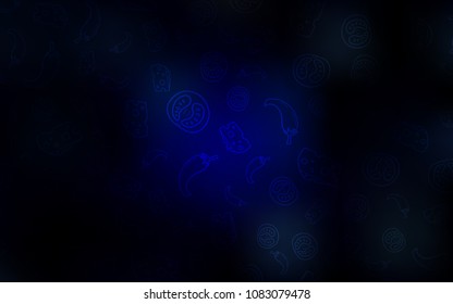 Dark BLUE vector pattern with fresh ingredients. Glitter abstract sketch with gourmet food. Pattern for ads of breakfast, lunch, dinner.