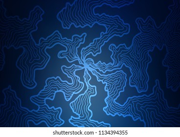 Dark BLUE vector pattern with lines, ovals. Shining crooked illustration in marble style. The best blurred design for your business.