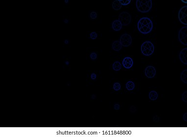 Dark BLUE vector pattern with magic elements. Illustration with magical signs of spiritual power. Background for esoteric, mystic designs.