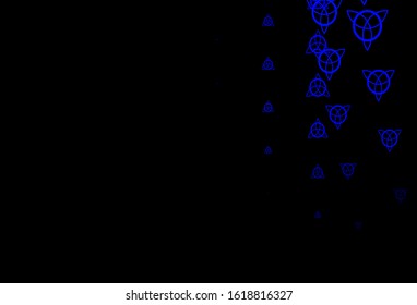 Dark BLUE vector pattern with magic elements. Colorful vintage illustration with gradient alchemy shapes. Best design halloween events.