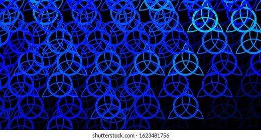 Dark BLUE vector pattern with magic elements. Colorful vintage illustration with gradient alchemy shapes. Best design halloween events.