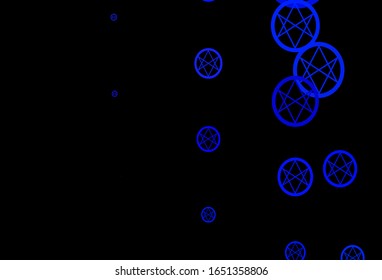 Dark BLUE vector pattern with magic elements. Colorful vintage illustration with gradient alchemy shapes. Background for esoteric, mystic designs.