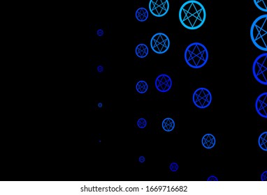 Dark BLUE vector pattern with magic elements. Colorful mystic symbols with a gradient in ancient style. Background for esoteric, mystic designs.