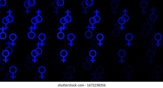 Dark BLUE vector pattern with magic elements. Colorful vintage illustration with gradient alchemy shapes. Simple base for your occult design.
