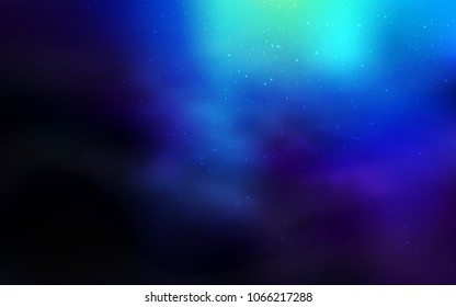 Dark BLUE vector pattern with night sky stars. Blurred decorative design in simple style with galaxy stars. Template for cosmic backgrounds.