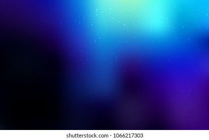 Dark BLUE vector pattern with night sky stars. Space stars on blurred abstract background with gradient. Pattern for futuristic ad, booklets.