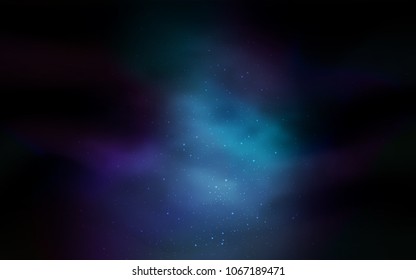 Dark BLUE vector pattern with night sky stars. Glitter abstract illustration with colorful cosmic stars. Template for cosmic backgrounds.