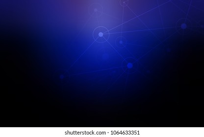 Dark BLUE vector pattern with spheres, triangles. Abstract illustration with colorful discs and triangles. New design for ad, poster, banner of your website.