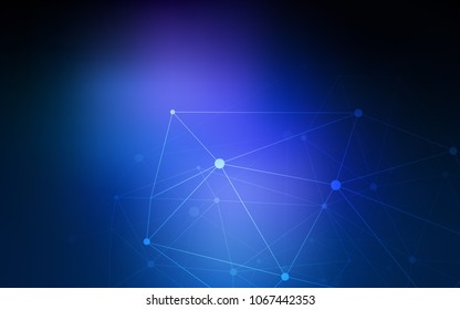 Dark BLUE vector pattern with spheres, triangles. Glitter abstract illustration with connection of triangle structure. Pattern can be used for ads, leaflets.