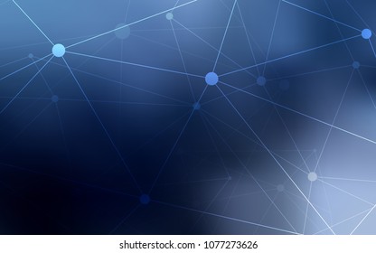 Dark BLUE vector pattern with spheres, triangles. Illustration with set of colorful abstract circles and lines. Pattern can be used as texture of wallpapers.