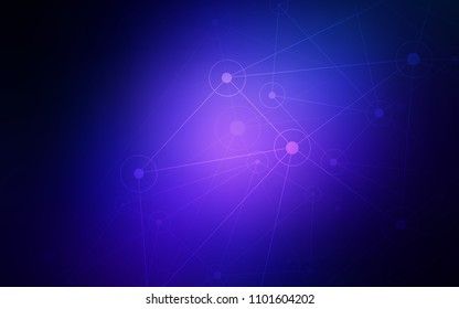 Dark BLUE vector pattern with spheres, triangles. Design with connection of dots and lines on colorful background. Pattern can be used for futuristic ad, booklets.