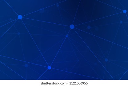 Dark BLUE vector pattern with spheres, triangles. Design with connection of dots and lines on colorful background. Pattern can be used as texture of wallpapers.