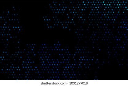 Dark BLUE vector pattern with symbol of cards. Illustration with set of hearts, spades, clubs, diamonds. Pattern for ads of parties, events in Vegas.