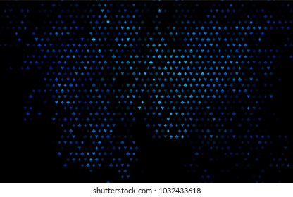 Dark BLUE vector pattern with symbol of cards. Colorful gradient with signs of hearts, spades, clubs, diamonds. Pattern for leaflets of poker games, events.