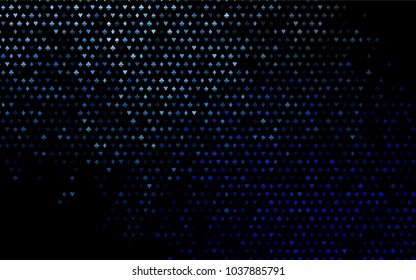 Dark BLUE vector pattern with symbol of cards. Blurred decorative design of hearts, spades, clubs, diamonds. Template for business cards of casinos.