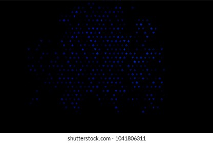 Dark BLUE vector pattern with symbol of cards. Colorful gradient with signs of hearts, spades, clubs, diamonds. Pattern for leaflets of poker games, events.