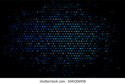 Dark BLUE vector pattern with symbol of cards. Shining illustration with hearts, spades, clubs, diamonds. Pattern for booklets, leaflets of gambling houses.