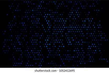 Dark BLUE vector pattern with symbol of cards. Illustration with set of hearts, spades, clubs, diamonds. Pattern for ads of parties, events in Vegas.