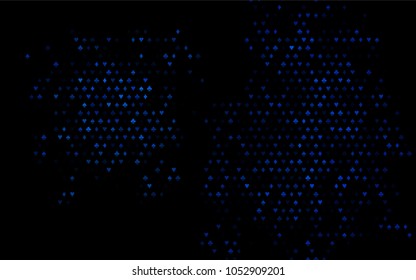 Dark BLUE vector pattern with symbol of cards. Glitter abstract sketch with isolated symbols of playing cards. Pattern for booklets, leaflets of gambling houses.