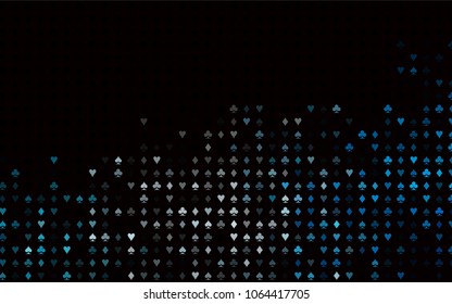 Dark BLUE vector pattern with symbol of cards. Glitter abstract sketch with isolated symbols of playing cards. Design for ad, poster, banner of gambling websites.