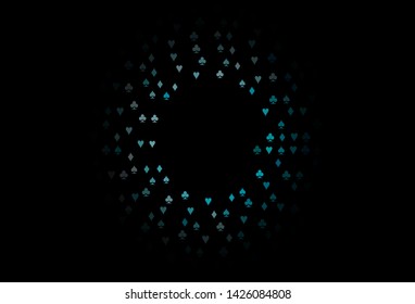 Dark BLUE vector pattern with symbol of cards. Colorful gradient with signs of hearts, spades, clubs, diamonds. Template for business cards of casinos.