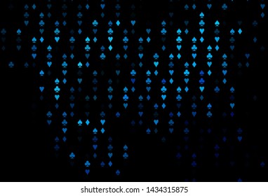 Dark BLUE vector pattern with symbol of cards. Shining illustration with hearts, spades, clubs, diamonds. Pattern for ads of parties, events in Vegas.