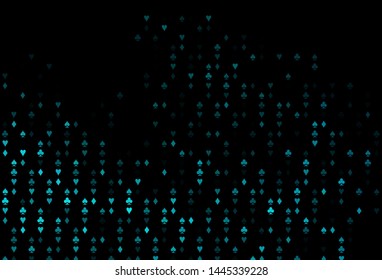 Dark BLUE vector pattern with symbol of cards. Shining illustration with hearts, spades, clubs, diamonds. Pattern for leaflets of poker games, events.