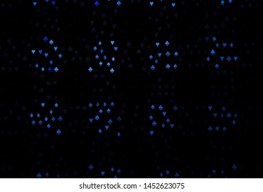 Dark BLUE vector pattern with symbol of cards. Illustration with set of hearts, spades, clubs, diamonds. Pattern for leaflets of poker games, events.