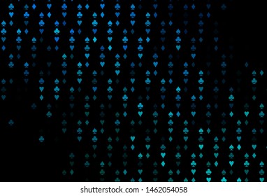 Dark BLUE vector pattern with symbol of cards. Blurred decorative design of hearts, spades, clubs, diamonds. Template for business cards of casinos.