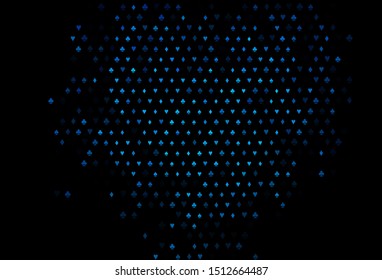 Dark BLUE vector pattern with symbol of cards. Glitter abstract sketch with isolated symbols of playing cards. Pattern for booklets, leaflets of gambling houses.