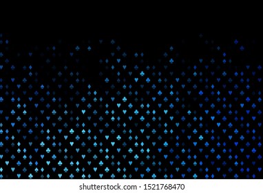 Dark BLUE vector pattern with symbol of cards. Illustration with set of hearts, spades, clubs, diamonds. Pattern for leaflets of poker games, events.