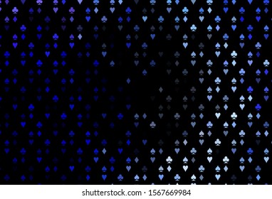 Dark BLUE vector pattern with symbol of cards. Colored illustration with hearts, spades, clubs, diamonds. Pattern for ads of parties, events in Vegas.