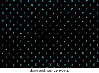 Dark blue vector pattern with symbol of cards. Colorful gradient with signs of hearts, spades, clubs, diamonds. Pattern for leaflets of poker games, events.