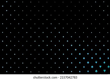 Dark blue vector pattern with symbol of cards. Blurred decorative design of hearts, spades, clubs, diamonds. Pattern for booklets, leaflets of gambling houses.