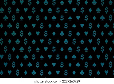 Dark blue vector pattern with symbol of cards. Blurred decorative design of hearts, spades, clubs, diamonds. Pattern for booklets, leaflets of gambling houses.