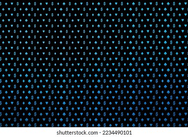 Dark blue vector pattern with symbol of cards. Blurred decorative design of hearts, spades, clubs, diamonds. Pattern for booklets, leaflets of gambling houses.