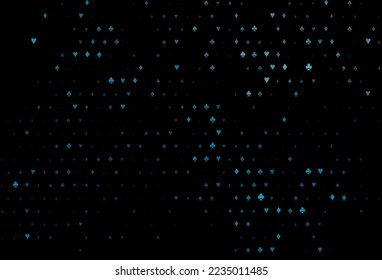 Dark blue vector pattern with symbol of cards. Shining illustration with hearts, spades, clubs, diamonds. Design for ad, poster, banner of gambling websites.