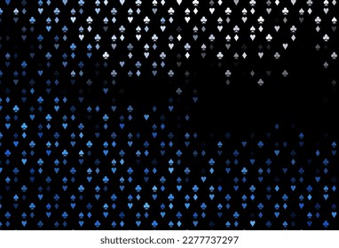 Dark BLUE vector pattern with symbol of cards. Illustration with set of hearts, spades, clubs, diamonds. Template for business cards of casinos.