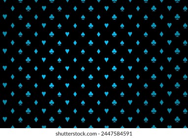 Dark blue vector pattern with symbol of cards. Glitter abstract sketch with isolated symbols of playing cards. Design for ad, poster, banner of gambling websites.