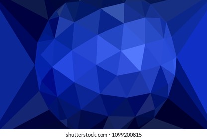 Dark BLUE vector polygon abstract backdrop with a gem in a centre. Illustration in halftone style with triangles. Brand new design for your business.